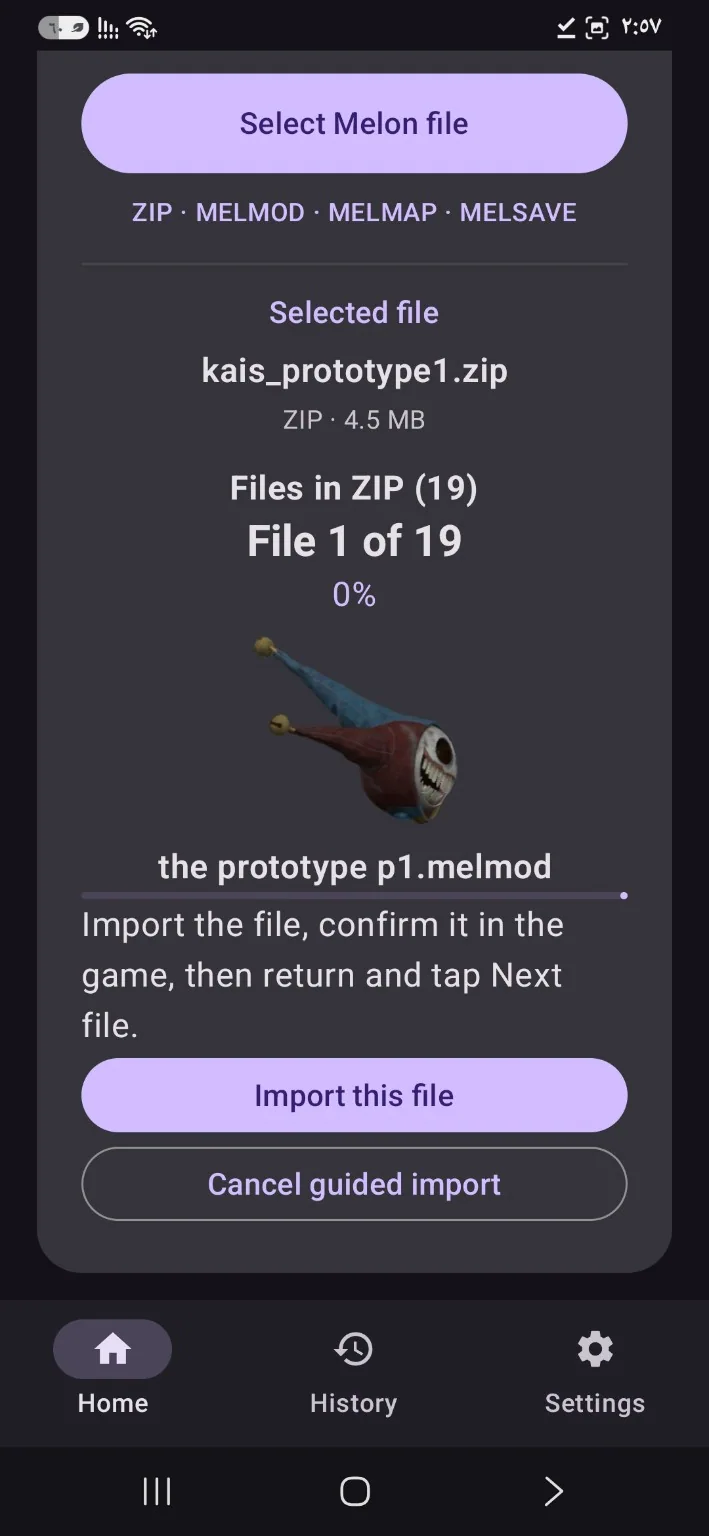 MMIX screenshot: Guided ZIP mod import in MMIX