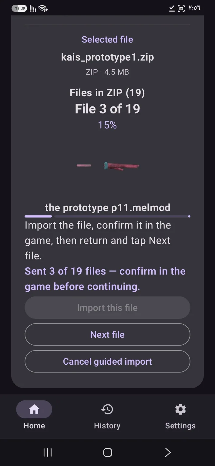 MMIX screenshot: Continue importing files from a ZIP archive